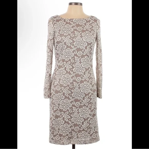 Eliza J Womens Grey Beige Mauve Lace Long Sleeve Cocktail Dress Formal Bodycon 2
