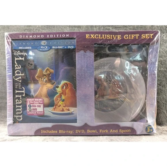 Disney Lady and the‎ Tramp Diamond Edition Gift Set Blu-ray DVD Bowl Sealed