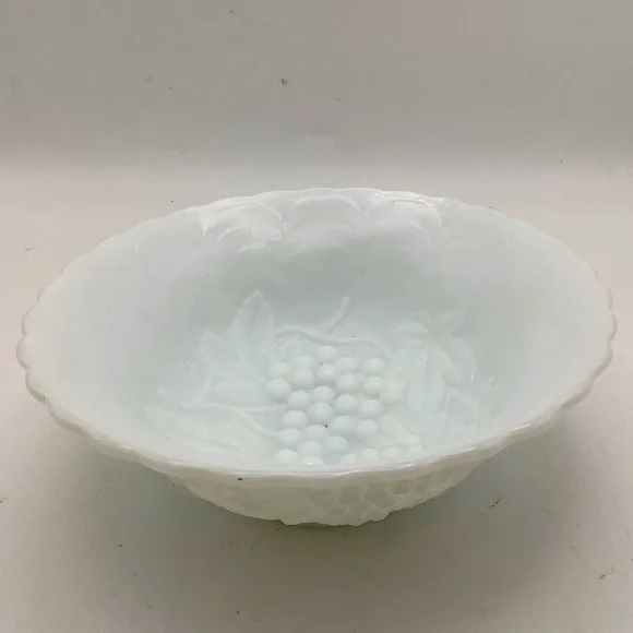 White Milk Glass Grape Embossed Bowl