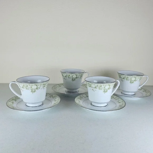 Vintage‎ Noritake Japan Princeton 6911 Floral Pattern Saucer and Teacup set of 4