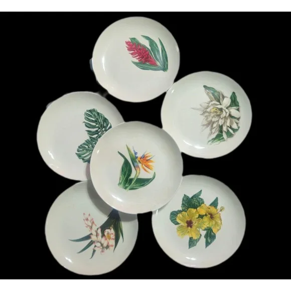 Santa Anita Ware Flowers of Hawaii Salad Plates Set of 6 Tropical Floral 8