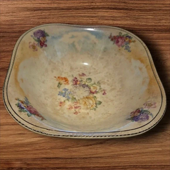 Vintage Crown Ivory Floral  Square Bowl ~ 9
