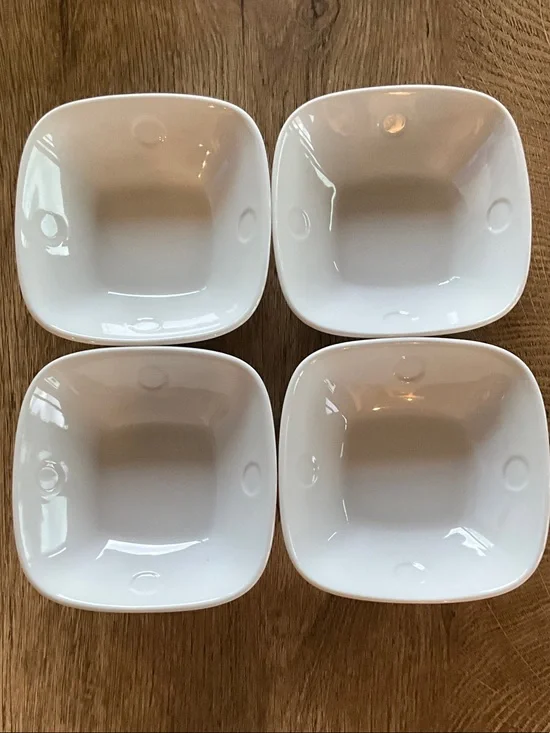Set of Four Nobu White Square Ceramic Serving Bowls