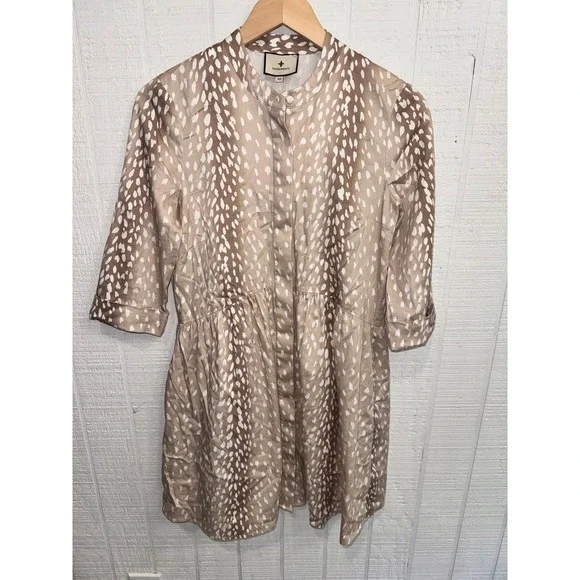 Tuckernuck Mini Dress Womens Tan Fawn Spotted Button Front Pocket XS