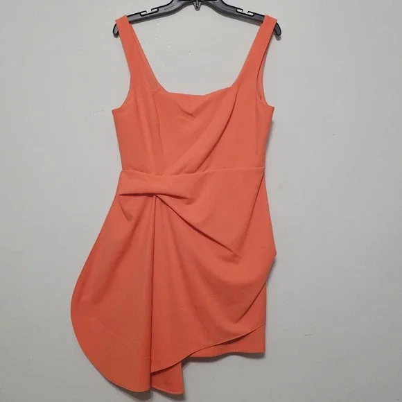 Badgley Mischka Dress 8 Orange Mini A-line Sleeveless Square‎ Neck Crepe New 392