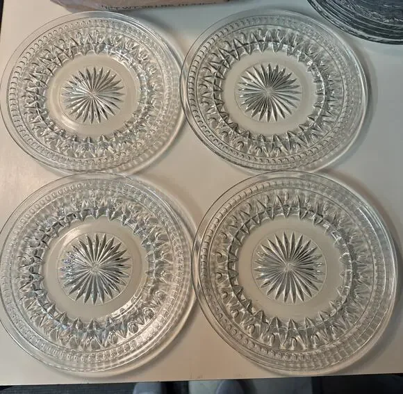Set Of 4 Indiana Glass Colony Park Lane Clear Glass Salad Cake Plates 9”
