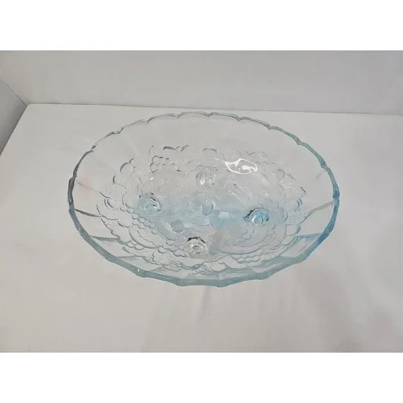 Large Vintage Indiana Glass Harvest ICE BLUE GLASS FOOTED OVAL FRUIT BOWL‎ 12x9