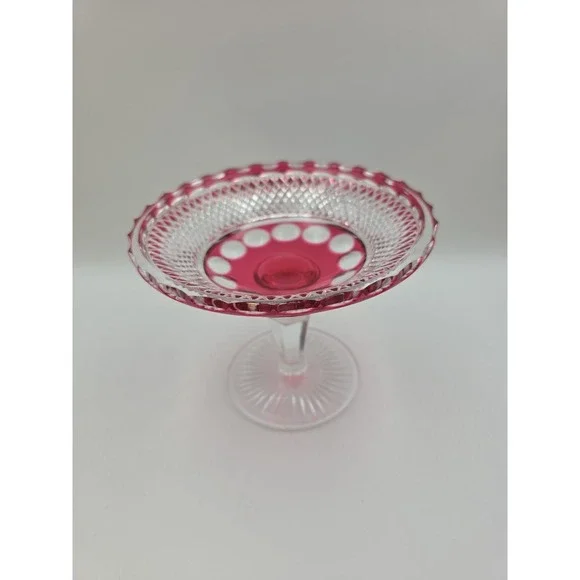 Vintage Cranberry Flash Glass Compote 6