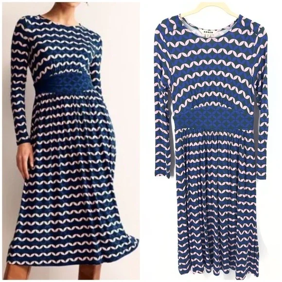 Boden Thea Midi Dress Womens 6 Petite Pockets Jersey Soft Stretch Artsy Colorful