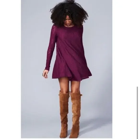 Show Me Your Mumu Tyler Tunic maroon wine purple lace overlay dress size Medium