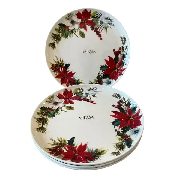 Mikasa Christmas HOPE JOY Fine China 9.25in Holiday Salad Plates Set of 4 New