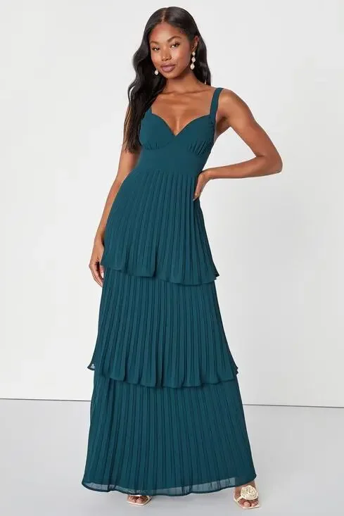 NWT Lulus Luxe Perfection Emerald Green Pleated Tiered Backless Maxi Dress Sz XL