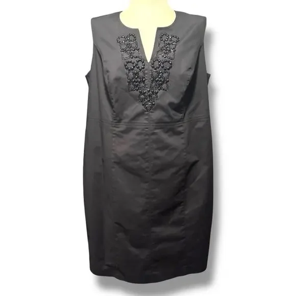 Rafaella Beaded Doubleweave Sheath Dress Black 18W