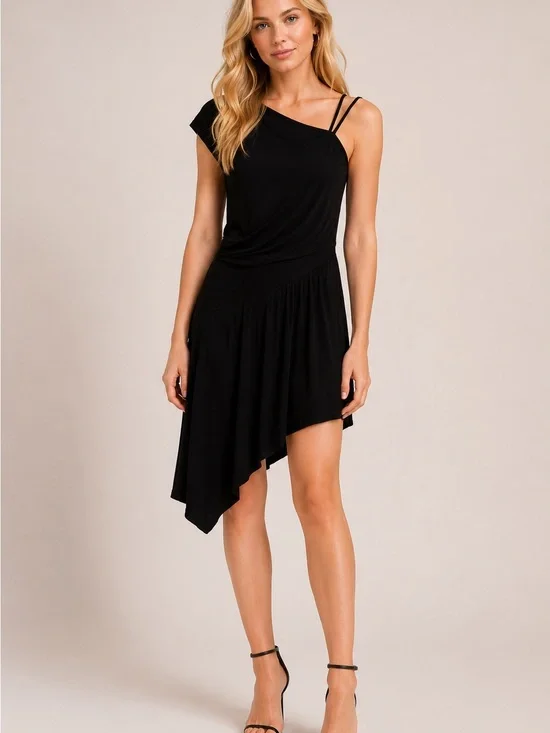 Helmut Lang Black Asymmetrical One-Shoulder Dress Size P 25580