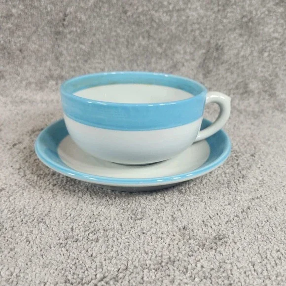 Shenango‎ China Cup and Saucer Blue Band Restaurant Ware White Vintage USA N-9