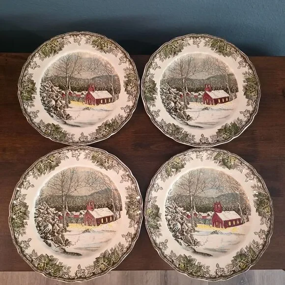 Set Of 4 Johnson Bros The Friendly Village Dinners Plates 9 3/4” England
