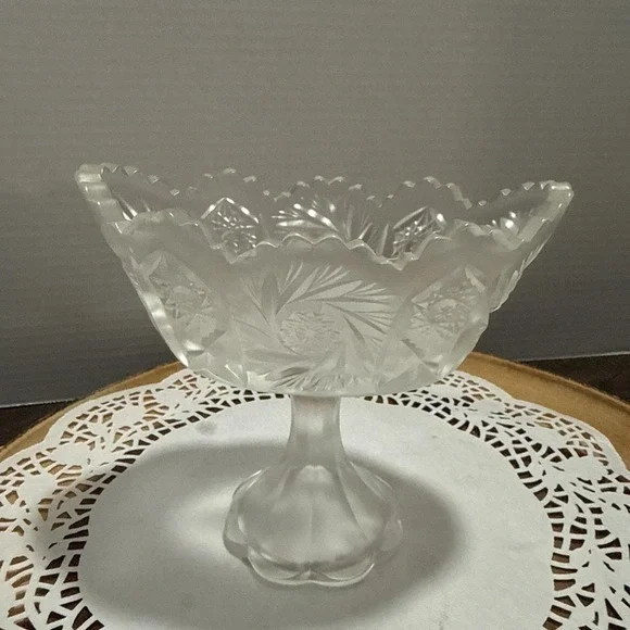 Vintage Fenton Satin Glass Pinwheel Compote Candy Dish Oval Footed Frosted Bowl