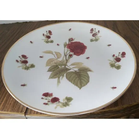 White Plate With Red Roses And Gold Trim