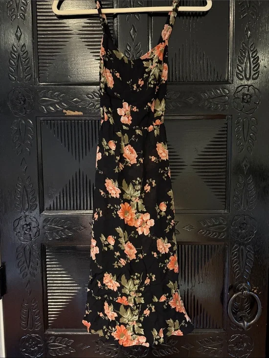 Reformation Black Midi Dress with Floral Print