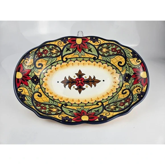 Corsica Home Crown‎ Jewel Hand Painted Oval Serving Bowl Platter Mediterranean