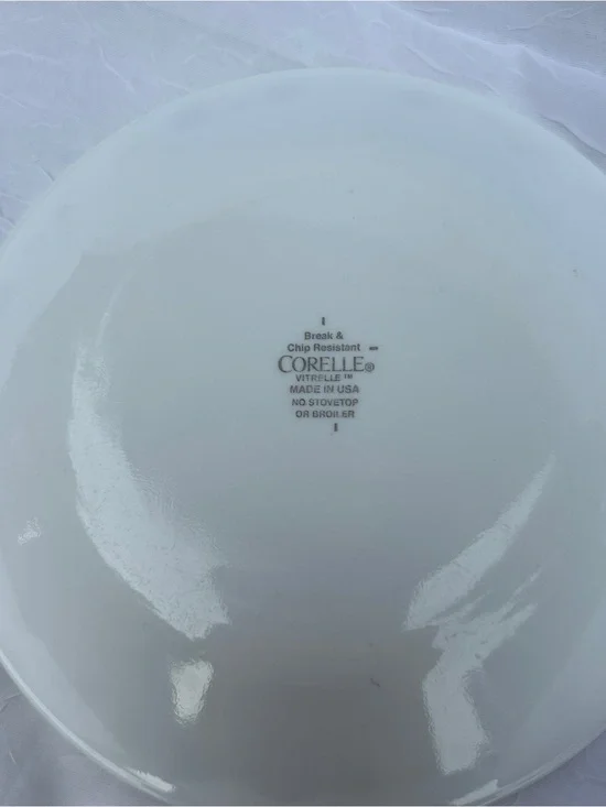 Corelle White Dinner Plates with Brown and Olive Square Accent