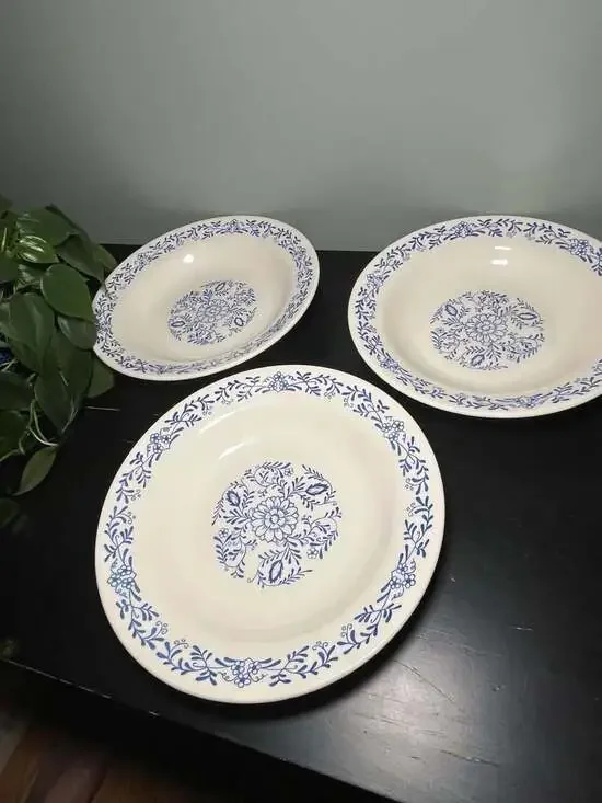 Oxford 5840 Blue Floral Rimmed Soup Bowls Set of 3