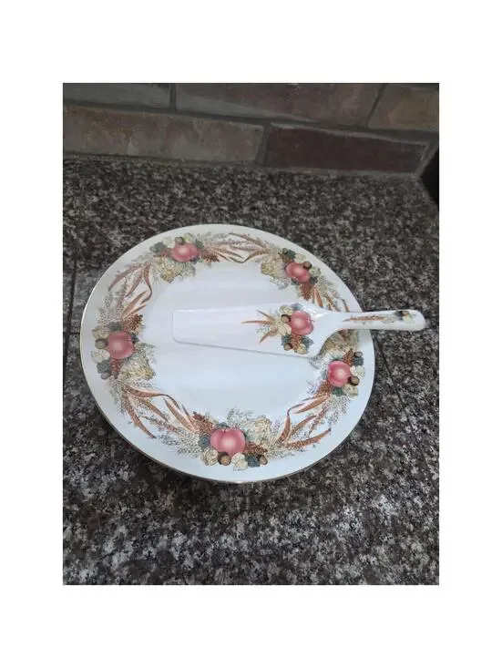 Andrea by Sadek Autumn Cornucopia Cake Plate with Server 1992