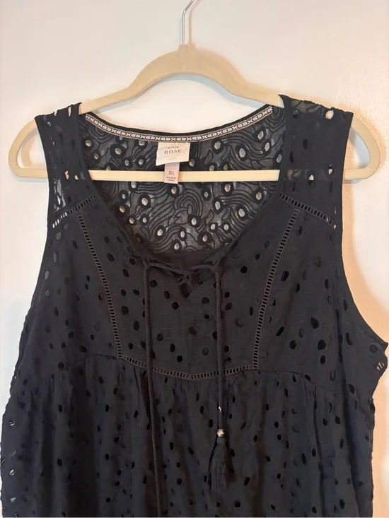 Knox Rose Black Eyelet Sleeveless Peasant Dress