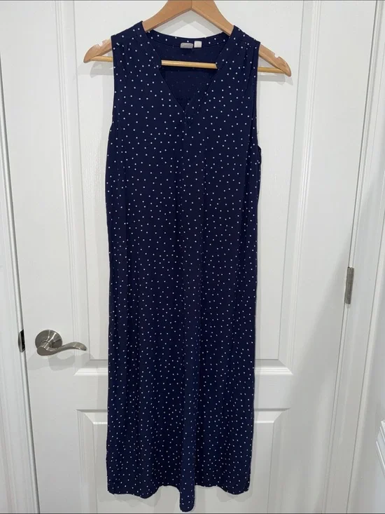 GAP Navy midi/Maxi Dress with White Polka Dots size medium