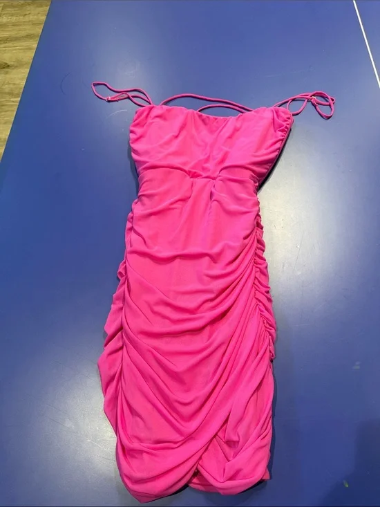 Lucy in the Sky Hot Pink Ruched Bodycon Prom Dress