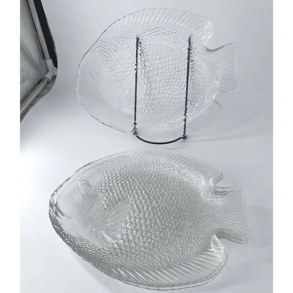 VTG Arcoroc France Fish Glass Plates Set of 4 Clear Tropical Salad 10