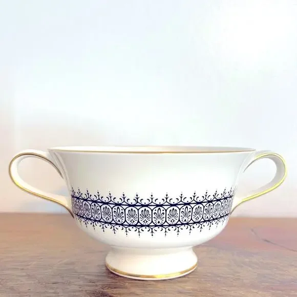 Wedgwood Astor Black On White Newer Footed Cream Soup Bowl Cup (Set of Four)