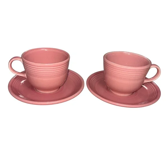Homer Laughlin Fiesta Rose Pink Teacup and Saucer Set of 2 Ceramic USA Lead Free