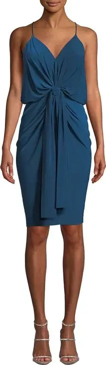 NWT MISA Los Angeles Blue Domino V-Neck Draped Mini Dress Cocktail Size S