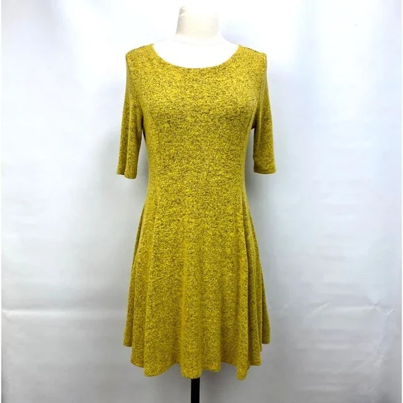 Purple Generation Womans Yellow Speckled Knit Dress Large Princess Boho Fairy