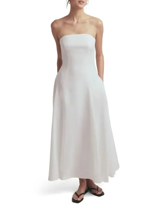 Favorite Daughter The Favorite Strapless Maxi Dress White Lyocell Linen Sz 2