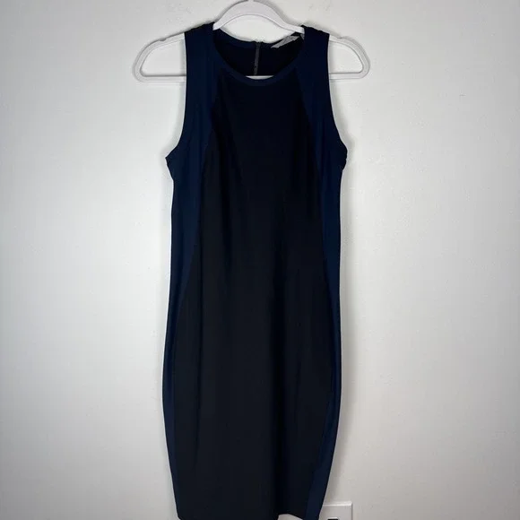 Athleta Stellar En Route Sleeveless Black Blue Colorblock Dress Size S Bodycon