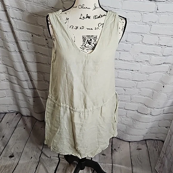 NWT Valentina Naldi Drawstring Waist Linen Mini Dress Size Small