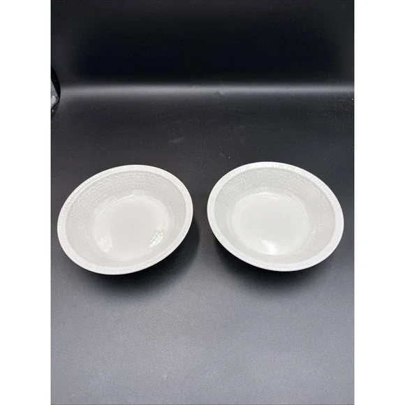 (2) pontesa ironstone spain Cereal Bowl White Leaf Pattern 6 3/8