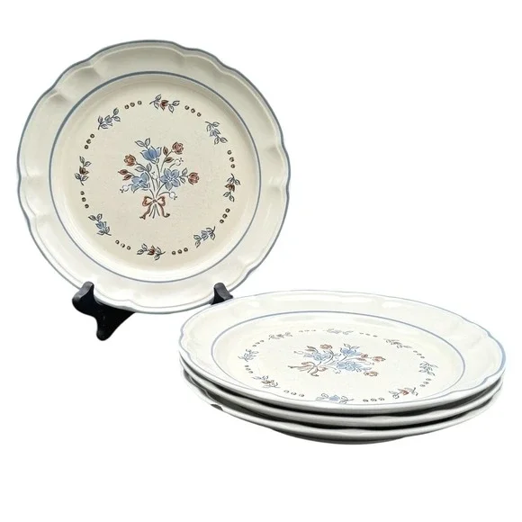Cordella Bluet Salad Plates Collection Hand Decorated Stoneware Floral Set of 4