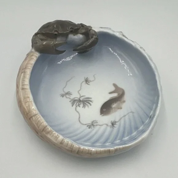 Royal Copenhagen Art Nouveau bowl Porcelain Crab Fish Pattern, Denmark, Blue