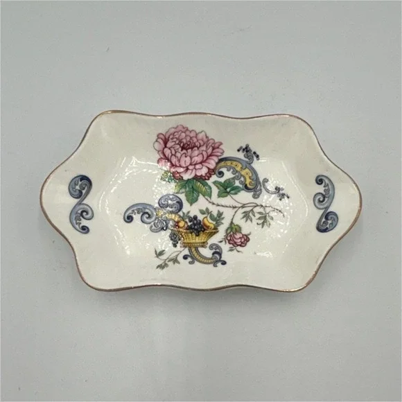 Vintage Crown Staffordshire Chelsea Manor bone china candy dish, floral, England