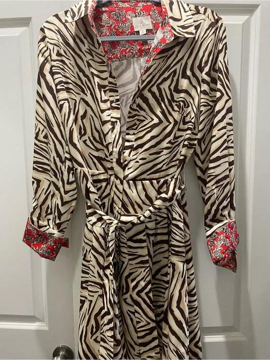 Women’s Zebra-Print Shirt Dress with Red Accent