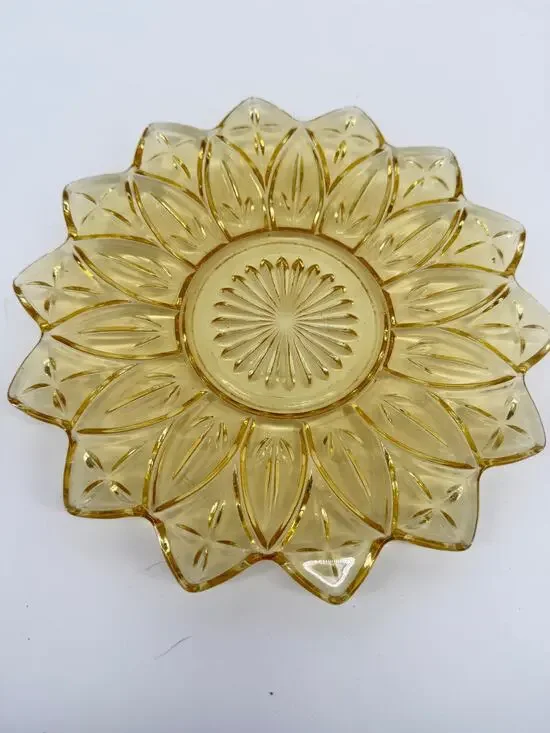 Vintage Amber Glass Sunflower Serving Plate Vanity Tray  Retro Boho 70's 9.5