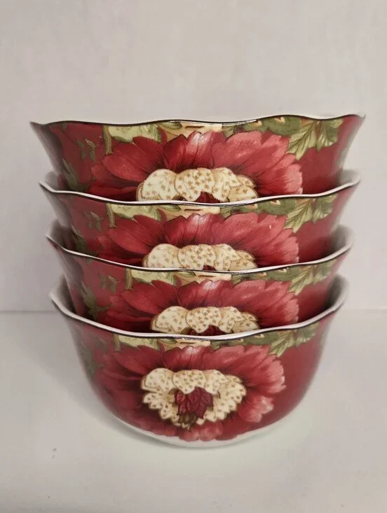 222 Fifth Fleur Rogue Cereal Soup Dessert Accent Bowls Scalloped Rim Set Of 4