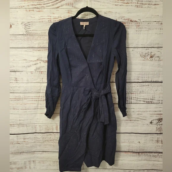 Rebecca Taylor S2 Silk/Wool Mavy Blue Wrap Dress