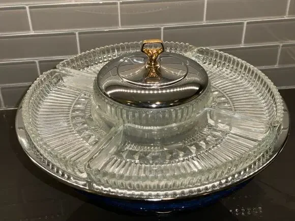 Vintage 13” Kromex 5-Part Lazy Susan Serving Tray /Relish Dish/Party Platter