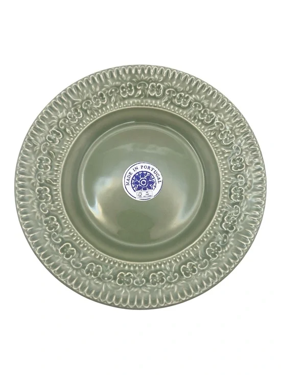 Set of Four Green Ceramic Plates Made in Portugal Boho Floral Leaf Border NWT