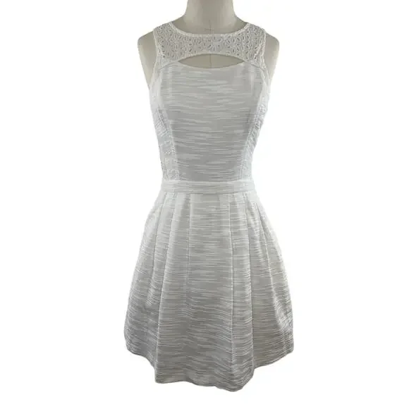 Ali Ra White Cotton Eyelet Cutout Crochet Sleeveless Fit Flare Short Dress 4 S