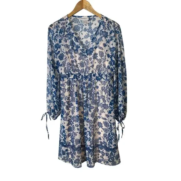 Motherhood Sheer Blue Floral Cottagecore Feminine Maternity Dress Size Small